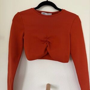 Zara Orange Long Sleeve Crop Top